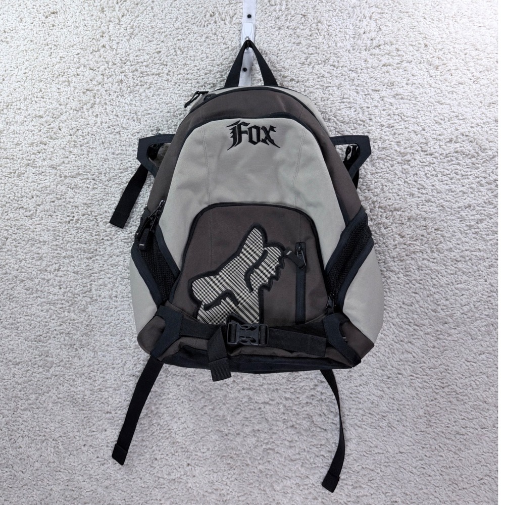 Unisex Fox Racing Backpack Brown Tan Houndstooth Logo Y2K Moto Sport School Bag